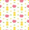 Seamless Pattern with Moneybox, Bank Notes, Coins, Flat Finance Icons