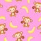 Seamless pattern with monkey and yellow banana
