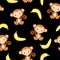 Seamless pattern with monkey and yellow banana