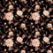 Seamless pattern monochrome from chrysanthemum with leaves on black background. Hand drawn watercolor illustration brown