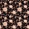 Seamless pattern monochrome from chrysanthemum with leaves on black background. Hand drawn watercolor illustration brown