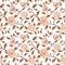 Seamless pattern monochrome from chrysanthemum with leaves on white background. Hand drawn watercolor illustration brown