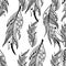 Seamless pattern of monochrome feathers style zentangle