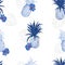 Seamless pattern. monotone blue Pineapple and hibiscus background. Vector illustration. Design for invitations, greeting cards,