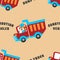 seamless pattern monster trucks with animal driver  Creative vector childish background for fabric  textile  nursery wallpaper