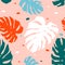 Seamless pattern with monstera leafs.