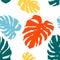 Seamless pattern with monstera leafs. Bright tropical background