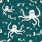 Seamless pattern monsters octopus and fish skeleton