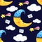 Seamless Pattern Moon and cloud for Packaging , Print Fabric. Watercolor Hand drawn image Perfect for cases design, postcards, Pro