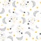 Seamless pattern with moon, comets, planets and stars . Fabric print. Vector illustration