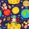 Seamless pattern with moon rover and animals