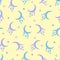 Seamless pattern of the moon and stars in soft pastel colors. Vector repeating illustration for children`s bedrooms and clothes