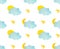 Seamless pattern moon and sun behind clouds