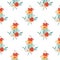 Seamless pattern with mouse sitting in tea cup