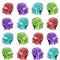 Seamless pattern of MRI scans of sixty years old caucasian female head in sagittal or longitudinal plane - colored heads