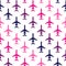 Seamless pattern with multicolored airplanes on white background