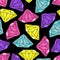 Seamless pattern with multicolored diamonds an dark background. Vector illustration