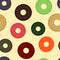 Seamless pattern of multicolored donuts with sprinkles. Vector stock illustration eps10