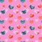 Seamless pattern with multicolored fabric denim hearts