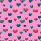 Seamless pattern with multicolored fabric denim hearts. Handmade hearts made denim