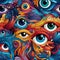 seamless pattern with multicolored looking human eyes on colored background
