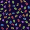 Seamless pattern of multicolored numbers on a dark background