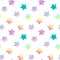 Seamless pattern with multicolored stars. Watercolor illustration.