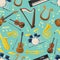 Seamless pattern with music guitar and drum kit