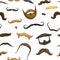 Seamless pattern mustache and funny beard of men, hipster and retro barber or hairdresser on transparent background