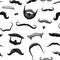 Seamless pattern mustache and funny beard of men, hipster and retro barber or hairdresser on transparent background