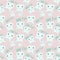 Seamless pattern of `My first tooth`. Hand drawn mint teeth icon on pink background.