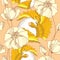 Seamless pattern with Mythological Firebird and flowers