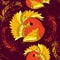 Seamless pattern with Mythological Firebird and ornate feathers.