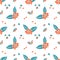 Seamless pattern in naive lino style, coffee