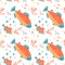 Seamless pattern in naive lino style, trout