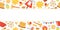 Seamless pattern, narrow banner, sticker strip, elements of pancake day. Vector illustration of icons of the traditional Russian