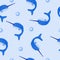 Seamless pattern with narwhal. Design for a holiday. Printing for wrapping paper. An illustration for printing. Children