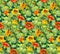 Seamless pattern with nasturtium flowers and leaves painted with watercolor