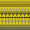 Seamless pattern with native zigzag ornaments. Hand drawn ethnic aztec border. Black contour on Yellow mustard background. Vector