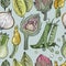 Seamless pattern with nature mediterranean vegetables. Fresh organic food. Hand-drawn sketch.