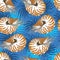 Seamless pattern with Nautilus Pompilius or chambered nautilus on the blue background with stripes.