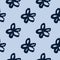 Seamless pattern with navy blue brushed daisy flowers. Pastel light blue background. Grunge simple backdrop