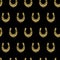 Seamless pattern with neon gold horseshoes on black background. Horses, good luck, cowboy, western concept