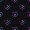 Seamless pattern with neon heart with bisexuality symbol on black background