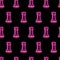 Seamless pattern with neon icons of chess rook or castle on black background. Strategy, game, competition, power concept