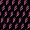 Seamless pattern with neon icons of pink lightning bolts on dark background. Vector illustration