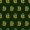 Seamless pattern with neon icons of pints of beer on dark green background. Alcohol, pub, bar, St. Patrick`s Day