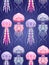 Seamless pattern with Neon jellyfish in depth. Marine residents. Vector texture