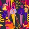 Seamless pattern with neon people in love party flat illustration