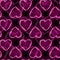 Seamless pattern with neon pink hearts on black background. Valentins Day or love concept. Vector illustration